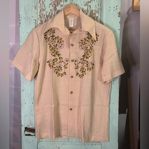 Women’s Yvonne embroidered tan short sleeve button up shirt